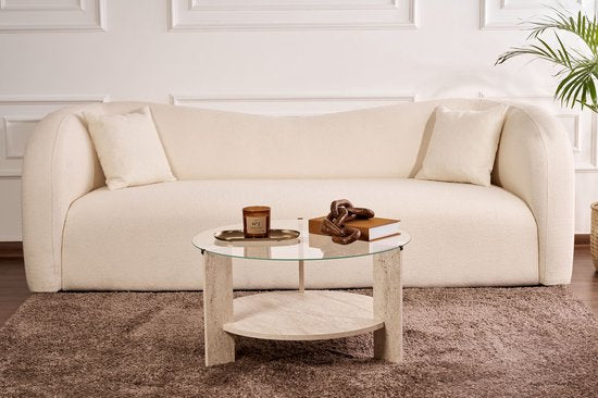 Asir – Couchtisch – Travertin & transparent