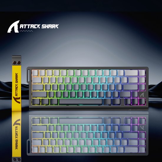 ATTACK SHARK X68HE – Magnetisch gekoppelte, kabelgebundene Gaming-Tastatur – 66 Tasten – Seitlich bedruckte PBT-Tasten – RGB – Dekoratives Trageband – 8 kHz – 0,01 mm RT - 0,125 ms - Moonlit Night