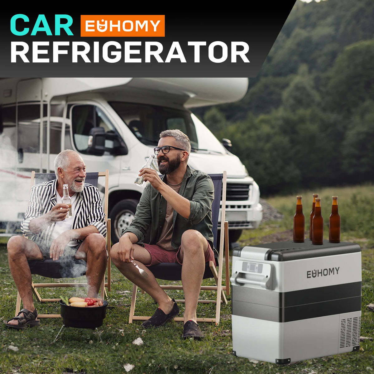 Euhomy Kompressor-Kühlbox 49,4 Liter – 2 Fächer – Kühlen und Gefrieren –20 bis 20 °C – 12/24 V und 230 V – Steuerung über App