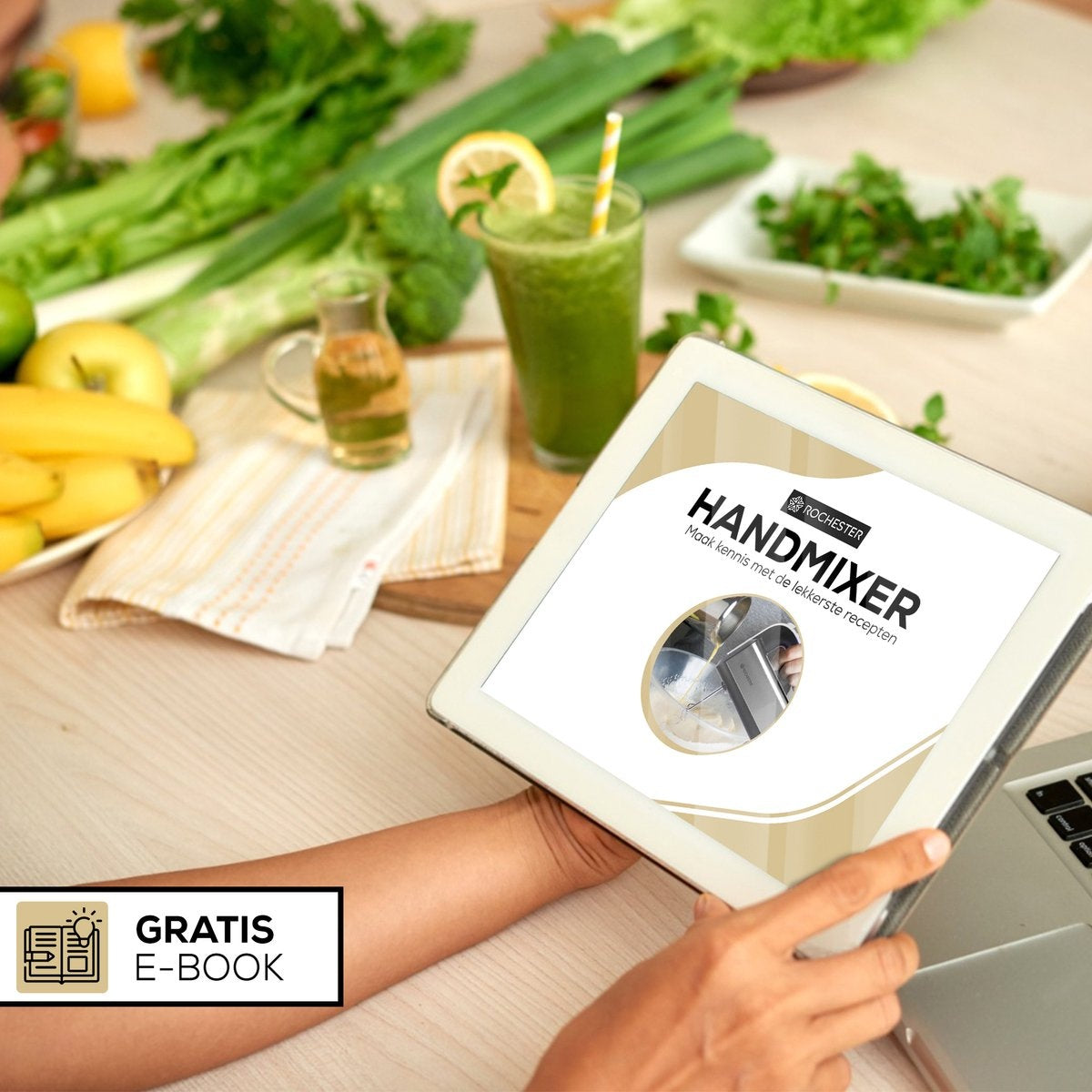 Rochester Handmixer mit Rührschüssel - Küchenmaschine - 5 Geschwindigkeitsstufen - Edelstahl