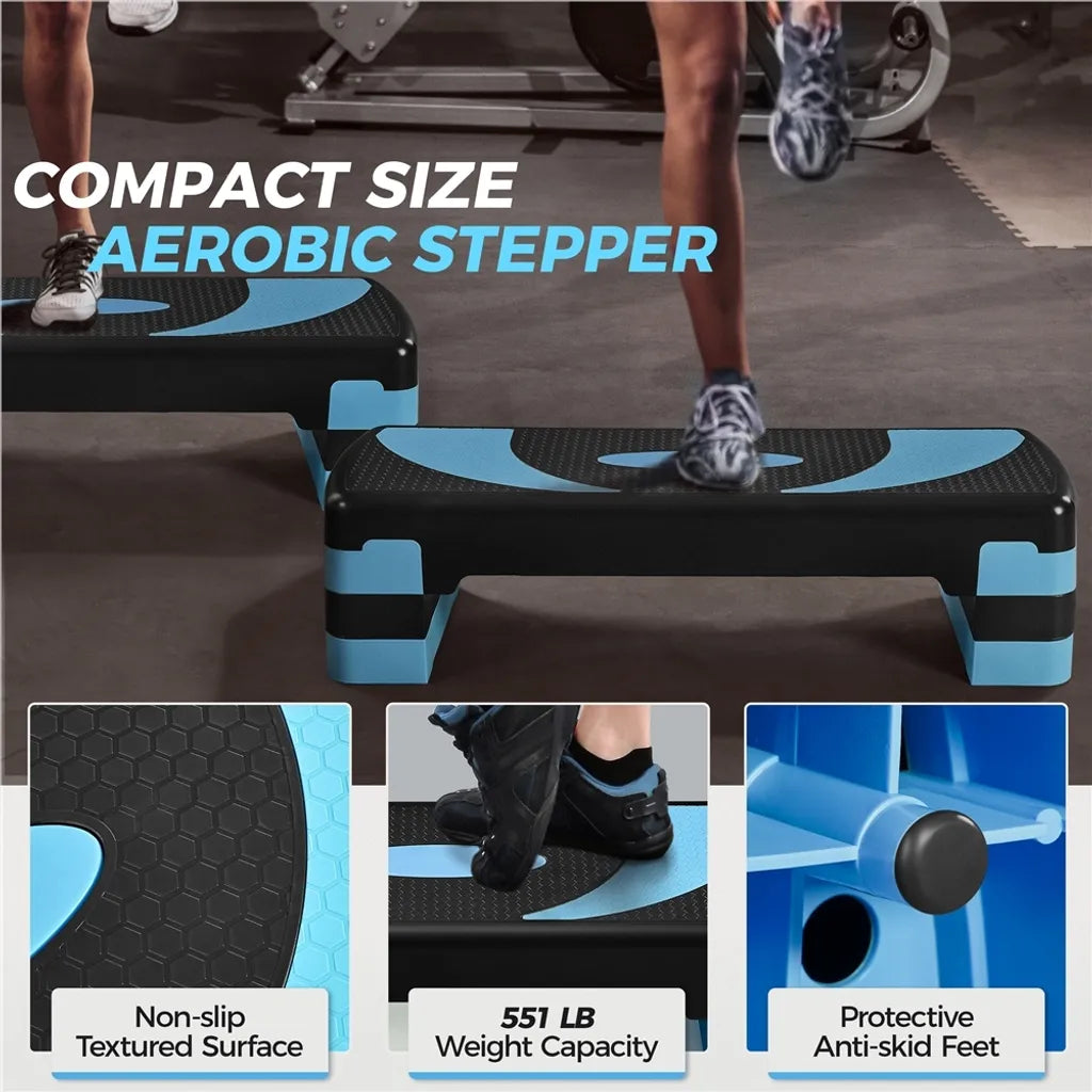 Yaheetech Aerobic Step - Einstellbare Stepboard - Fitness Stepper - 3 Höhen - Anti-Rutsch - Blau