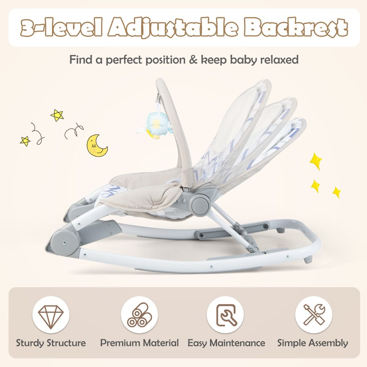 Coast 2-in-1-Babysitz – in 3 Positionen verstellbare Rückenlehne – abnehmbarer Stoffsitz – grau/rosa