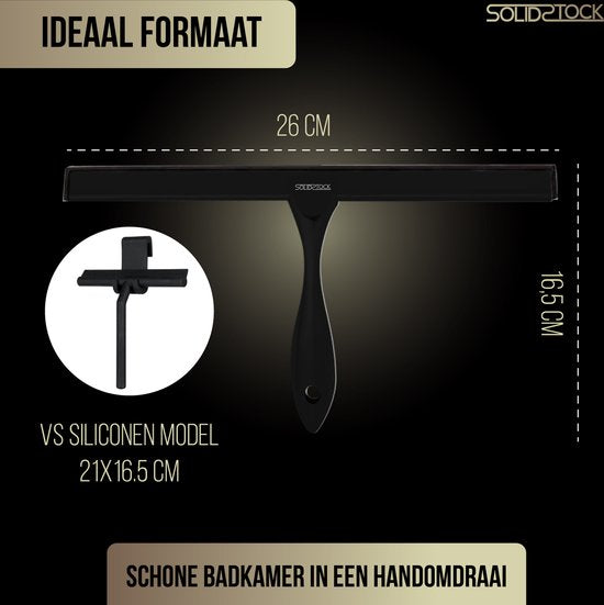 Duschabzieher Schwarz Edelstahl - Deluxe Duschabzieher - Hängehaken ohne Bohren - Duschabzieher Schwarz
