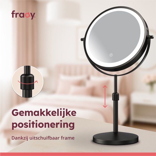 Fraay® Make-up-Spiegel mit LED-Beleuchtung - 10-fache Vergrößerung - Vergrößerungsspiegel mit Licht - wiederaufladbar - Rasierspiegel - Badezimmerspiegel - Schwarz