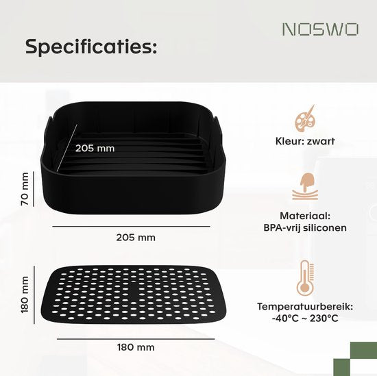Noswo Airfryer Silikontablett - 4er-Set mit Handschuhen - 20,5x20,5 cm - Alternative zu Backpapier - Zubehör - Korb - Backform - XXL