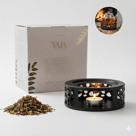 Vaja® Heizgerät mit Wachslicht für Teekanne - Heizgerät mit Kerze - Teelichthalter - Teewärmer - Teezubereiter - Heizgerät - Schwarz