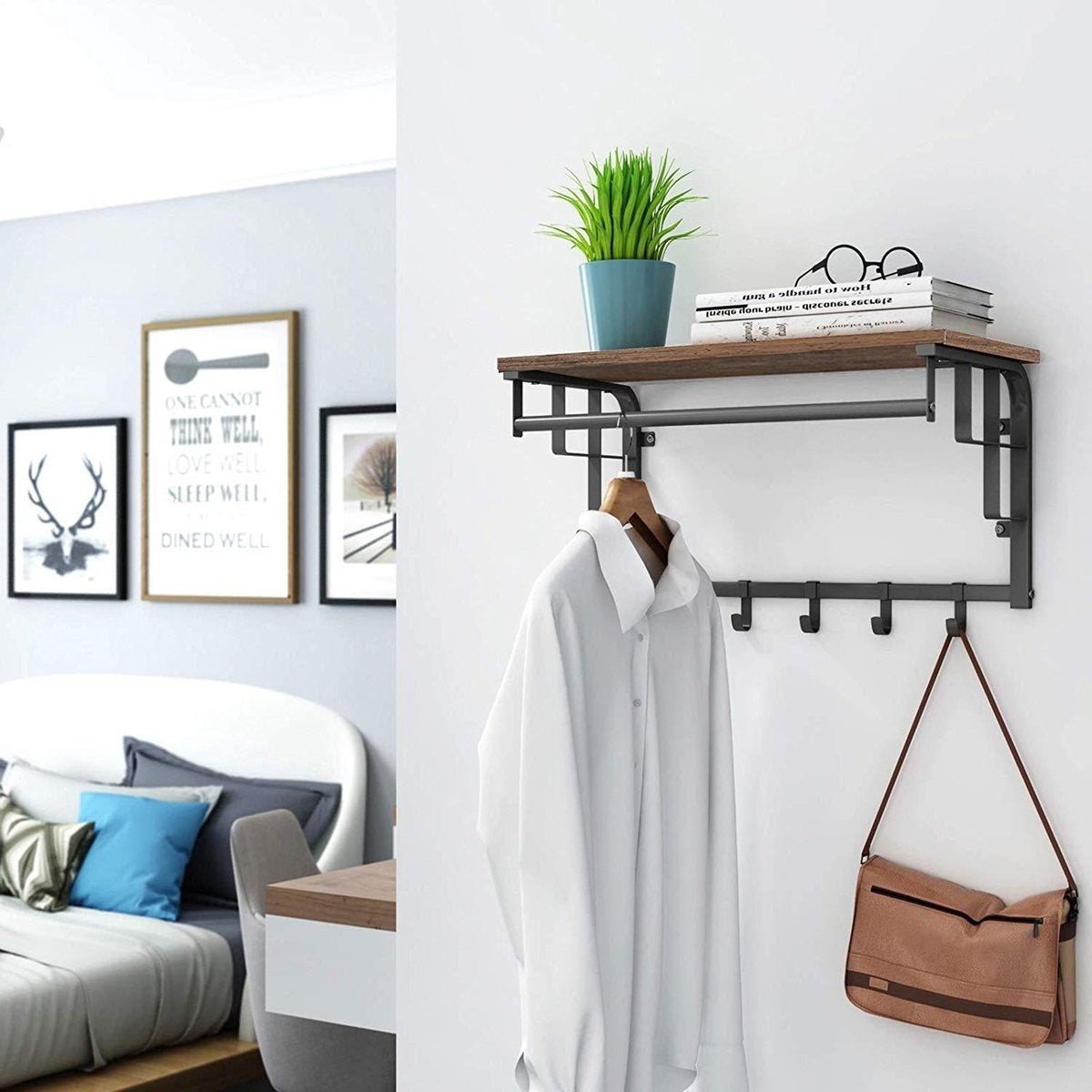 O'DADDYÂ¬Ã† Garderobenständer - Wandgarderobe mit 5 Haken - 66 x 30 x 27 cm - Garderobenständer Wandgarderobe - Kleiderständer hängend - braun