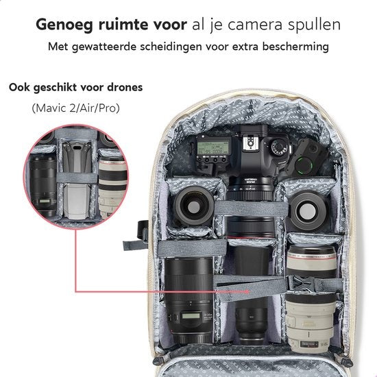ONYX Kameratasche mit Laptop-Fach - SLR-Kamerarucksack - Spritzwassergeschützt - Drohnen - Hartschalen-Reisetasche - Beige