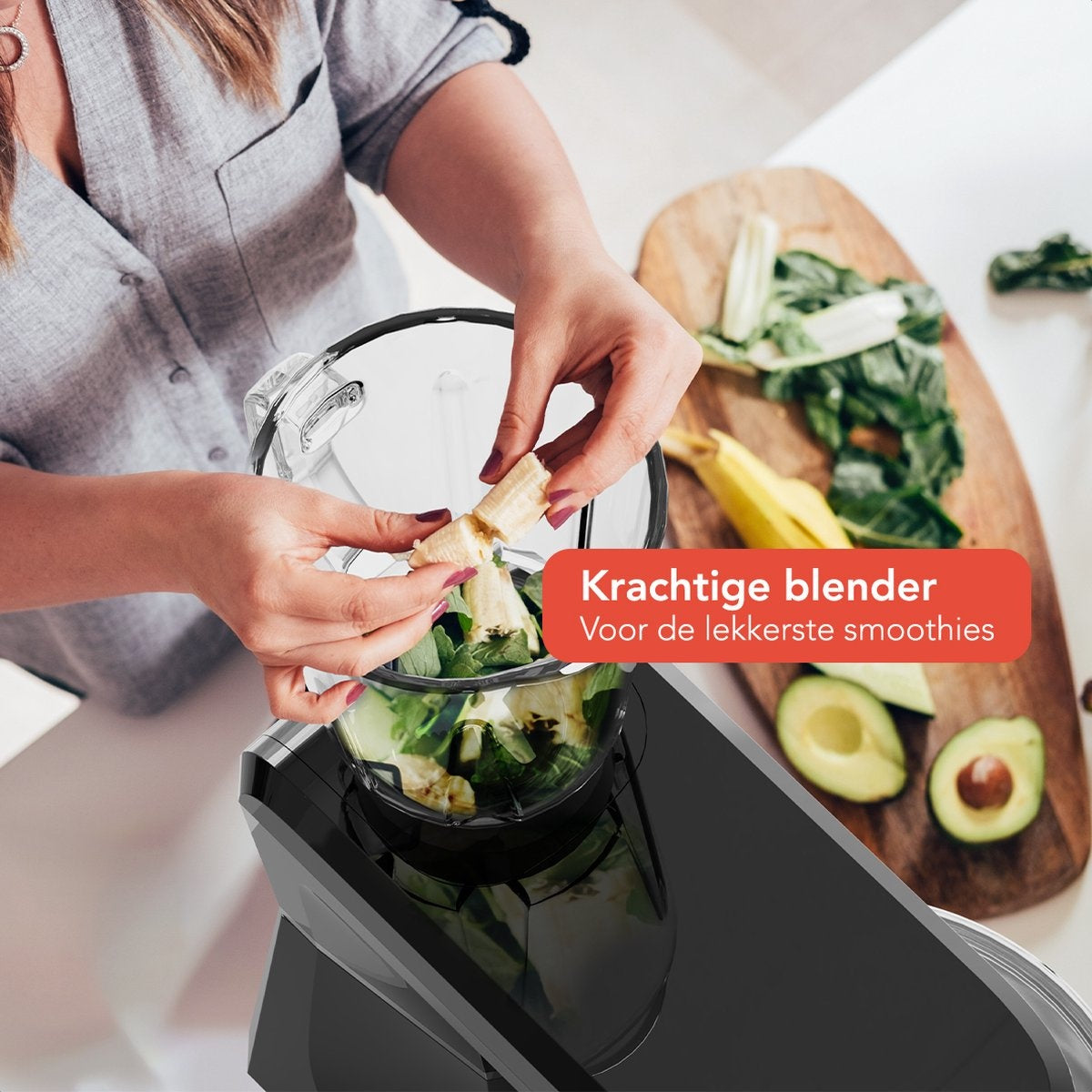 KitchenBrothers Küchenmaschine - Komplettset - 15 Zubehörteile - Küchenroboter - 6L - 1500W - Schwarz