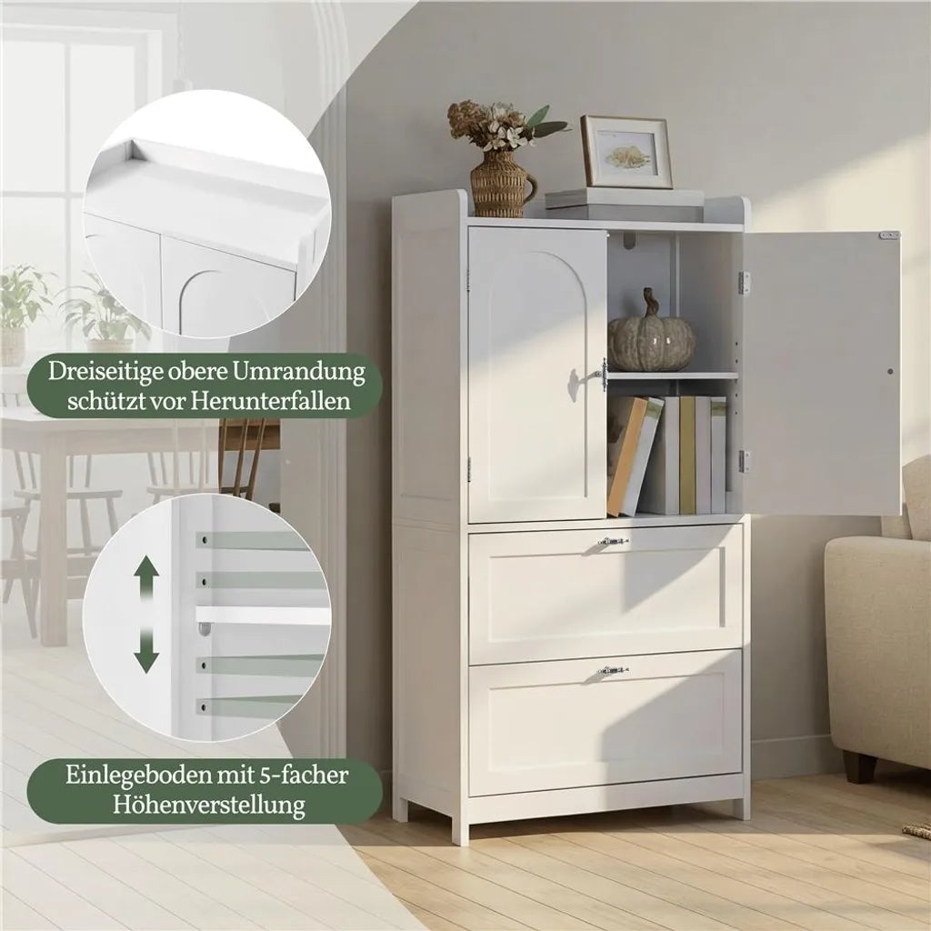 Yaheetech Badezimmerschrank mit 2 Türen und 2 Schubladen, 60 x 30 x 115 cm, Weiß