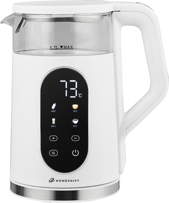 HomeShift® Wasserkocher mit Temperaturkontrolle - Warmhaltefunktion - Doppelwandig - Elektrisch - 1,7 Liter - 2200W - Weiß