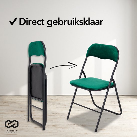 Infinity Goods Klapstoel - Vouwstoel - Fluweel - Eettafelstoel - Opklapbare Stoel - 43 x 47 x 80 CM - Stoel - Groen