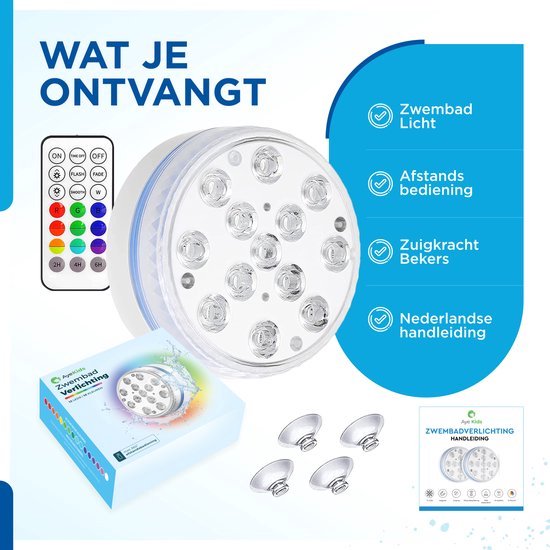 AyeKids Pool Lights - Unterwasserlampe - Jacuzzi - LED - Wasserdicht - Fernbedienung - 16 Farben