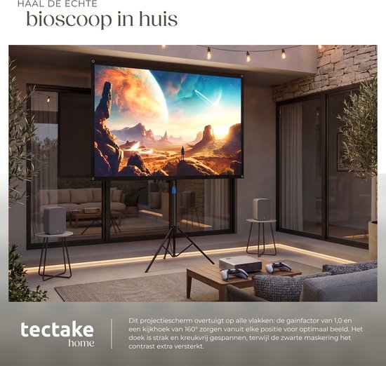 tectake® Beamer-Leinwand – 80 Zoll – 16:9-Projektionsleinwand mit Stativ – 4K HD – aufrollbar – ausziehbar – Projektionsleinwand – Präsentationsleinwand – inklusive Tragetasche