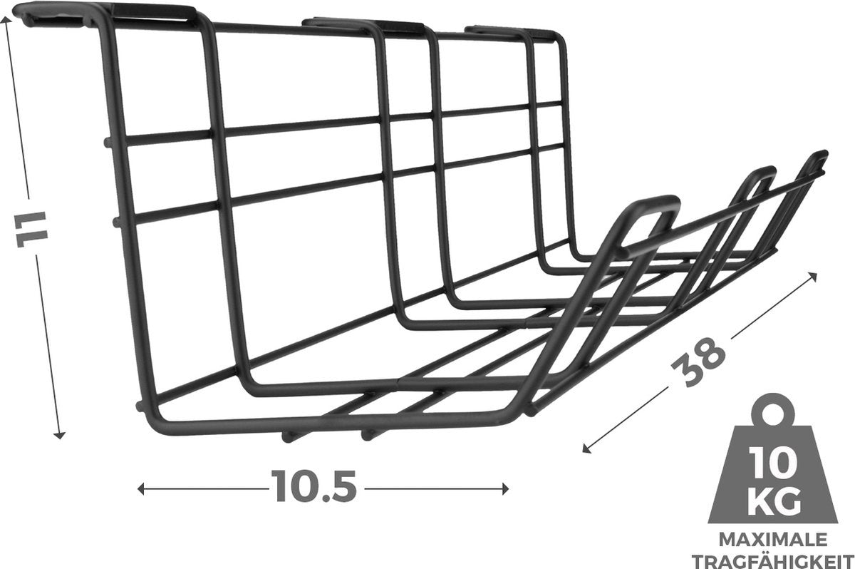Stilemo Cable Tray Desk - Kabelhalter 38 CM - Kabelorganisator 10 KG Tragfähigkeit - Schwarz