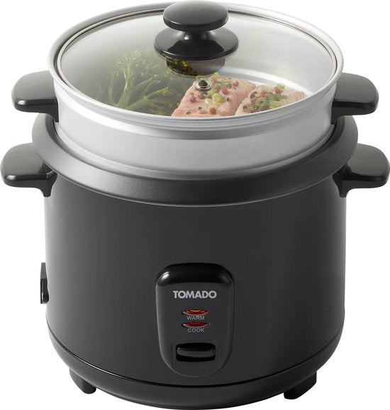 Tomado TRC1501B - Reiskocher - 1,5 Liter Fassungsvermögen - Dämpfeinsatz - Warmhaltefunktion - PFAS-frei - Schwarz
