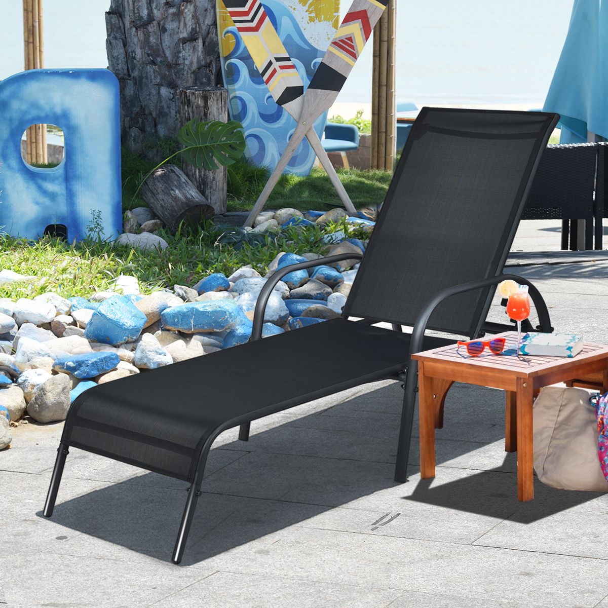 Coast Adjustable Lounger - bis zu 160 kg - 5 Ständer - 192 x 66 x 61 cm - Schwarz