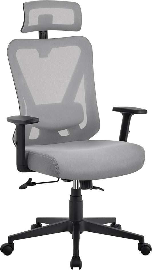 Yaheetech Ergonomischer Bürostuhl mit verstellbarer Lendenwirbelstütze und Kopfstütze 70 × 70 × 125 cm Hellgrau