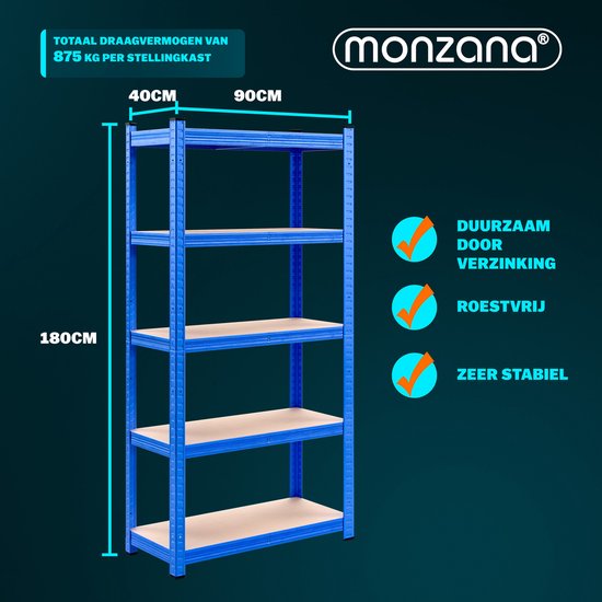 MONZANA 2x schraubenloser Regalschrank - 180x90x40cm Total 1750kg - Blau