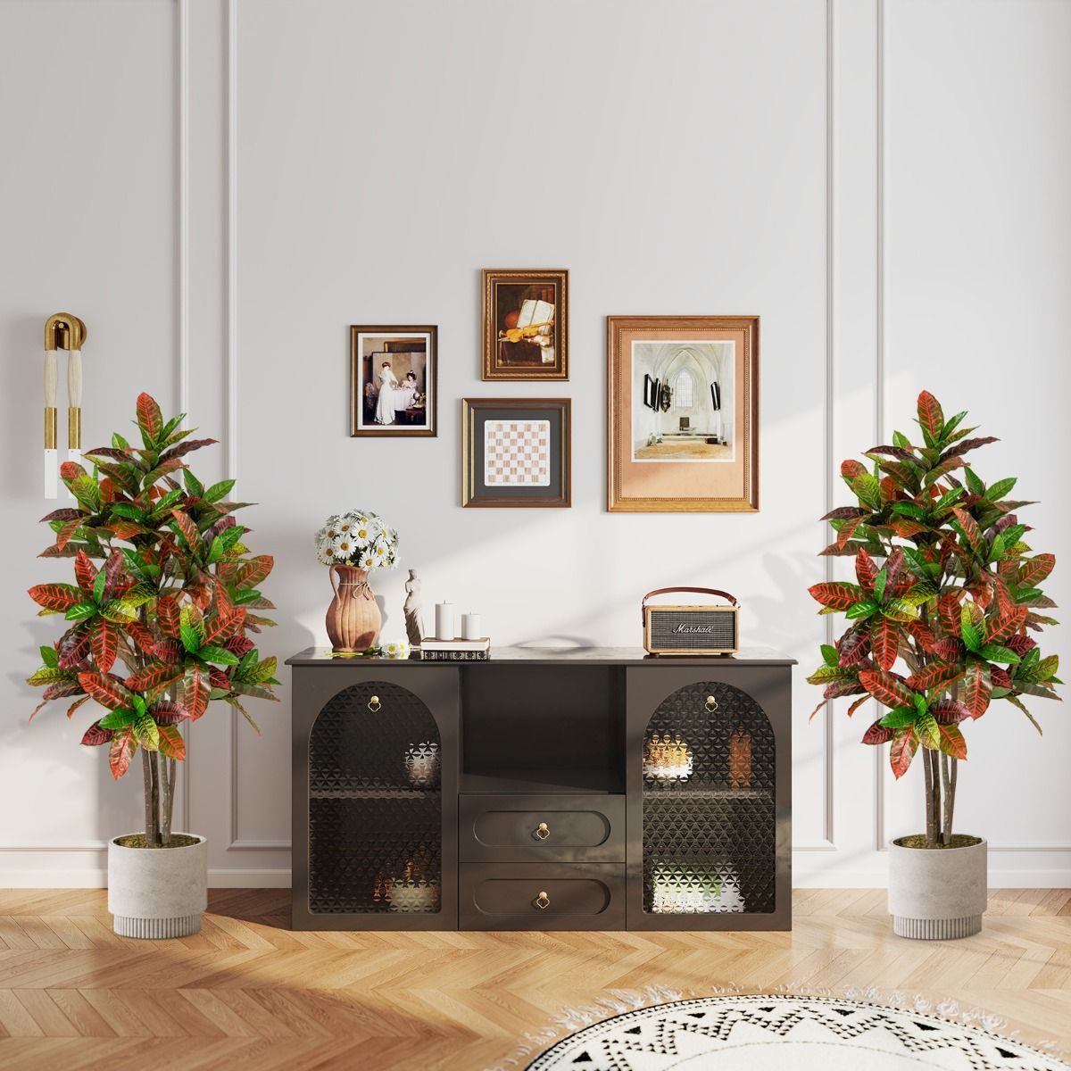 Coast Kunstpflanze Croton-Palme – Stamm aus echtem Holz – farbenfrohe Blätter – 150 cm