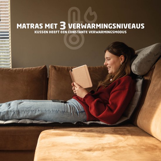 BREND BR-2230 Elektrische Massagematte und Kissen - Massagematratze mit Wärme, 5 Vibrationsmodi und 3 Intensitäten - Massagekissen - 170X55 CM - Grau