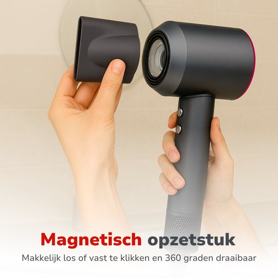 Alpina Ionen-Haartrockner 1600 W – Haartrockner mit 3 Heizstufen – Haartrockner mit Cool-Shot-Funktion und Selbstreinigungsfunktion – Haartrockner mit 360°-Magnet-Aufsatz – Ionen-Technologie – Grau