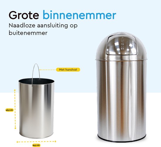BRASQ Push Bin Edelstahl-Mülleimer mit herausnehmbarem Abfallbehälter 30 Liter - Mülleimer - Mülleimer
