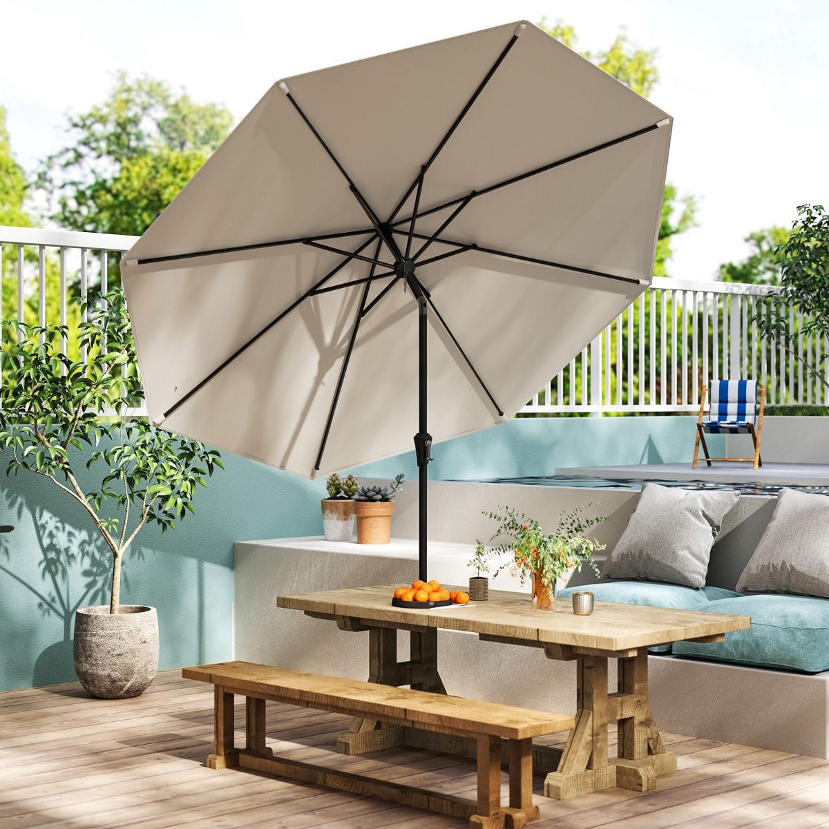 Coast Großer Terrassenschirm – Neigbar mit Kurbel – UV-Schutz – 270 cm – beige