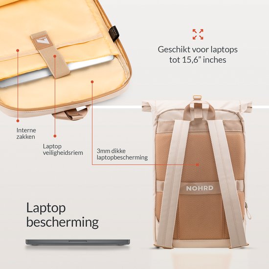 NOHRD Rolltop Rucksack mit Laptopfach - 20 bis 40 Liter - Laptoptasche 15.6 Zoll - Schulranzen - Laptoprucksack Damen & Herren