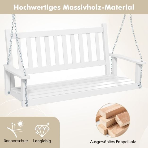 Coast 3-Sitzer-Holz-Hängesessel – Hollywood-Schaukel aus massivem Pappelholz mit verstellbaren Ketten – bis zu 360 kg – Weiß