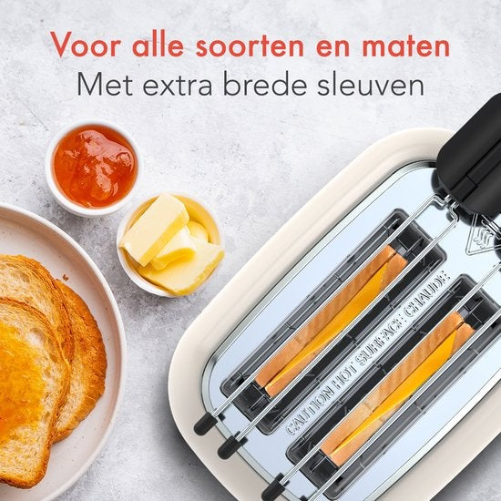 KitchenBrothers Toaster mit Sandwich-Clips â€“ Toaster â€“ 6 Heizstufen â€“ breite Schlitze â€“ Sandwichmaker-Toaster â€“ 870 W â€“ Beige