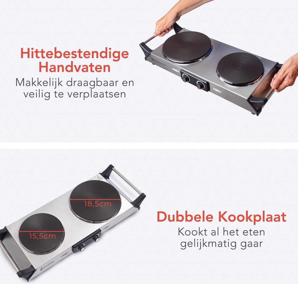 KitchenBrothers Elektrokochfeld - 2 Brenner - 2500W - Edelstahl