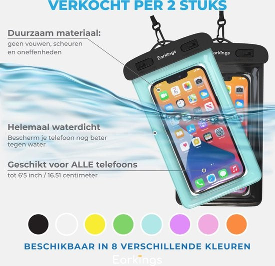 Wasserdichte Handytaschen - Drybag 2er Set - Unterwasser Handytasche für alle Handys - Wasserdichte Handytasche Earkings - Schwarz & Blau