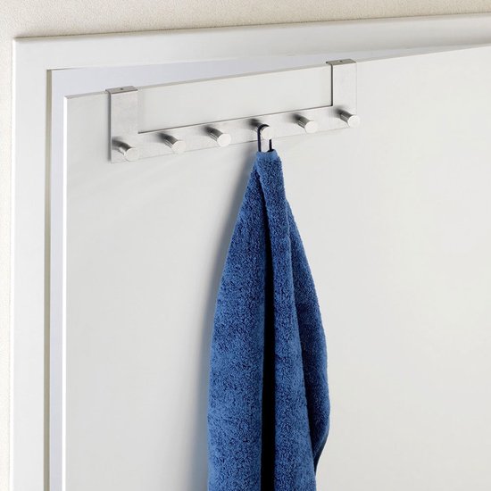WENKO Türgarderobe Celano aus Edelstahl, 39 cm breit, mit 6 Haken – Hakenleiste – Türgarderobe – Für Aufsatz-Türen mit einer Stärke von 2 cm
