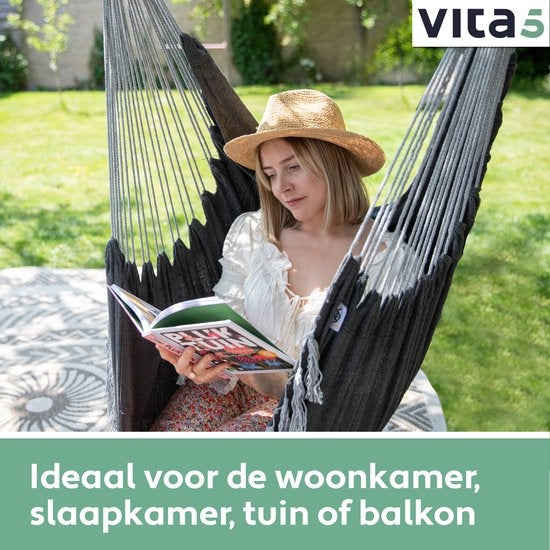Vita5 XXL Hängesessel | Indoor/Outdoor Hängenest | Inkl. 2 Kissen und Buchbox | Erwachsene & Kinder | Hängesessel bis zu 200kg | Dunkelgrau