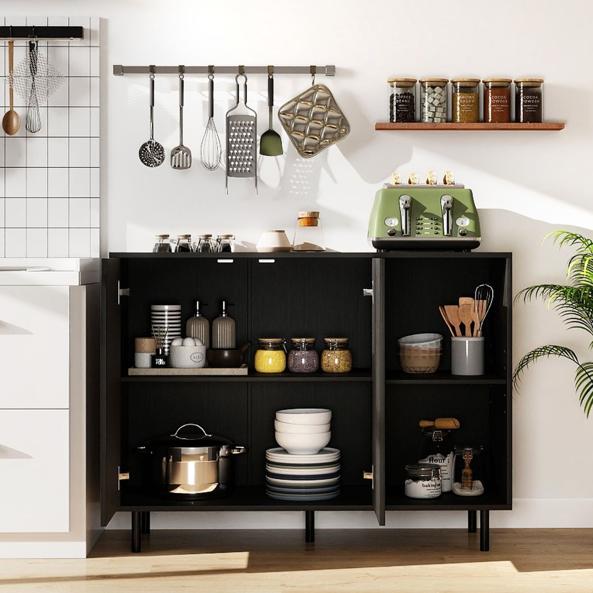 Coast Kommode mit 4 Fächern und 2 Türen – verstellbare Einlegeböden – schwarz – 106 x 38 x 80 cm