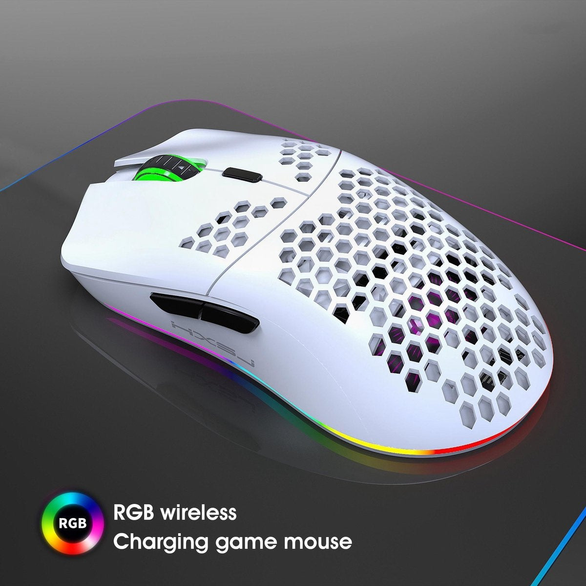 HXSJ T66 2.4G Wireless Gaming Mouse - Computermäuse - Ultraleicht - Kompakt für unterwegs - RGB-Beleuchtung - Weiß