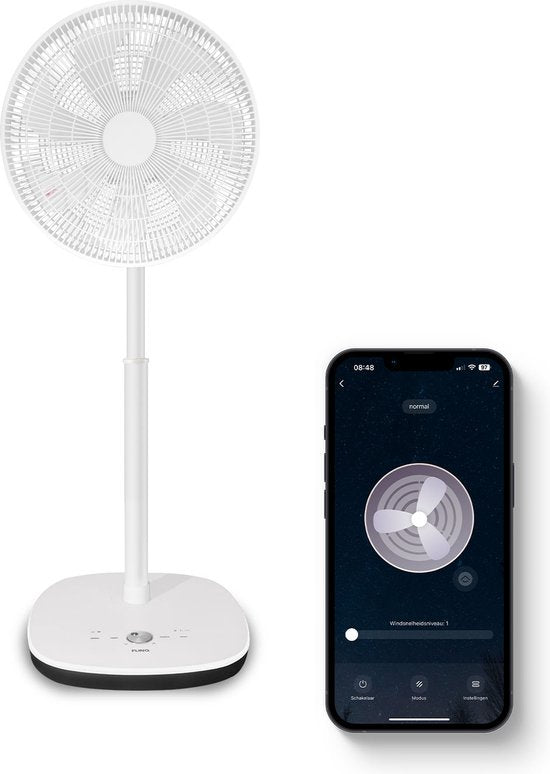 FlinQ Smart Fan - Stativ-Ventilator - Standventilator - Leiser Ventilator mit 90° Drehung - Steuerung per App oder Fernbedienung - Weiß