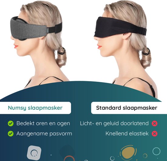 Numsy Schlafmaske für Frauen und Männer - Schlaf-Augenmaske - 100% Dimmen - Dunkelgrau