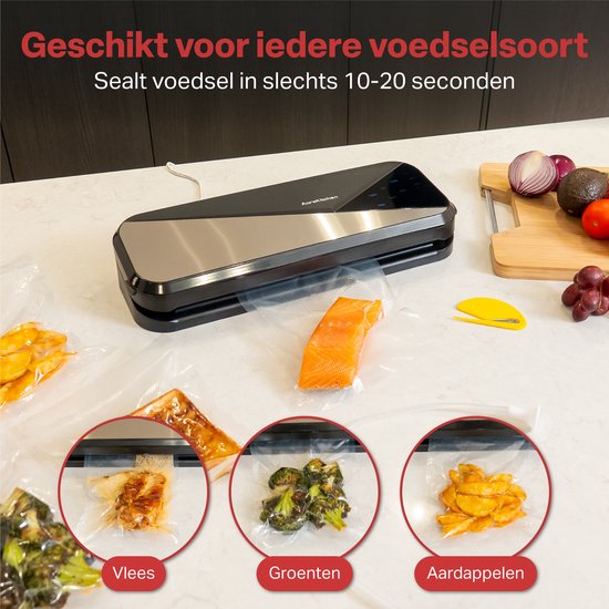AoraKitchen Vakuumierer - 6 Funktionen - Inkl. 20 Vakuumbeutel & Vakuumschlauch - Schwarz