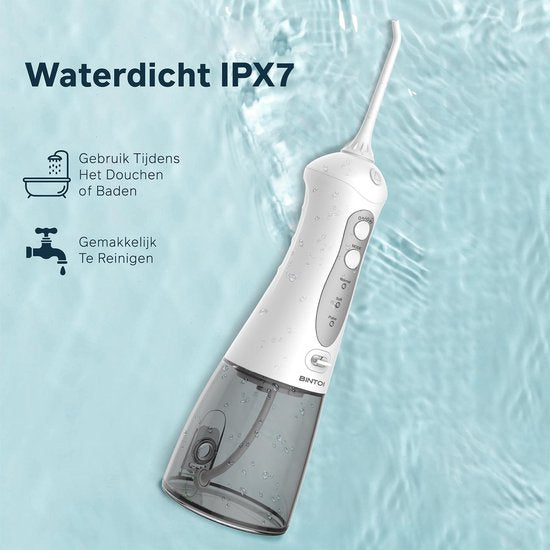 Bintoi® iSonic F500 - Wasserflosser - Professionelle Munddusche - Zahnseide für Zahnspangen - Flosser - 3 Stufen und 4 Aufsätze - IPX7 Wasserdicht - Inkl. Reisetasche Geschenk