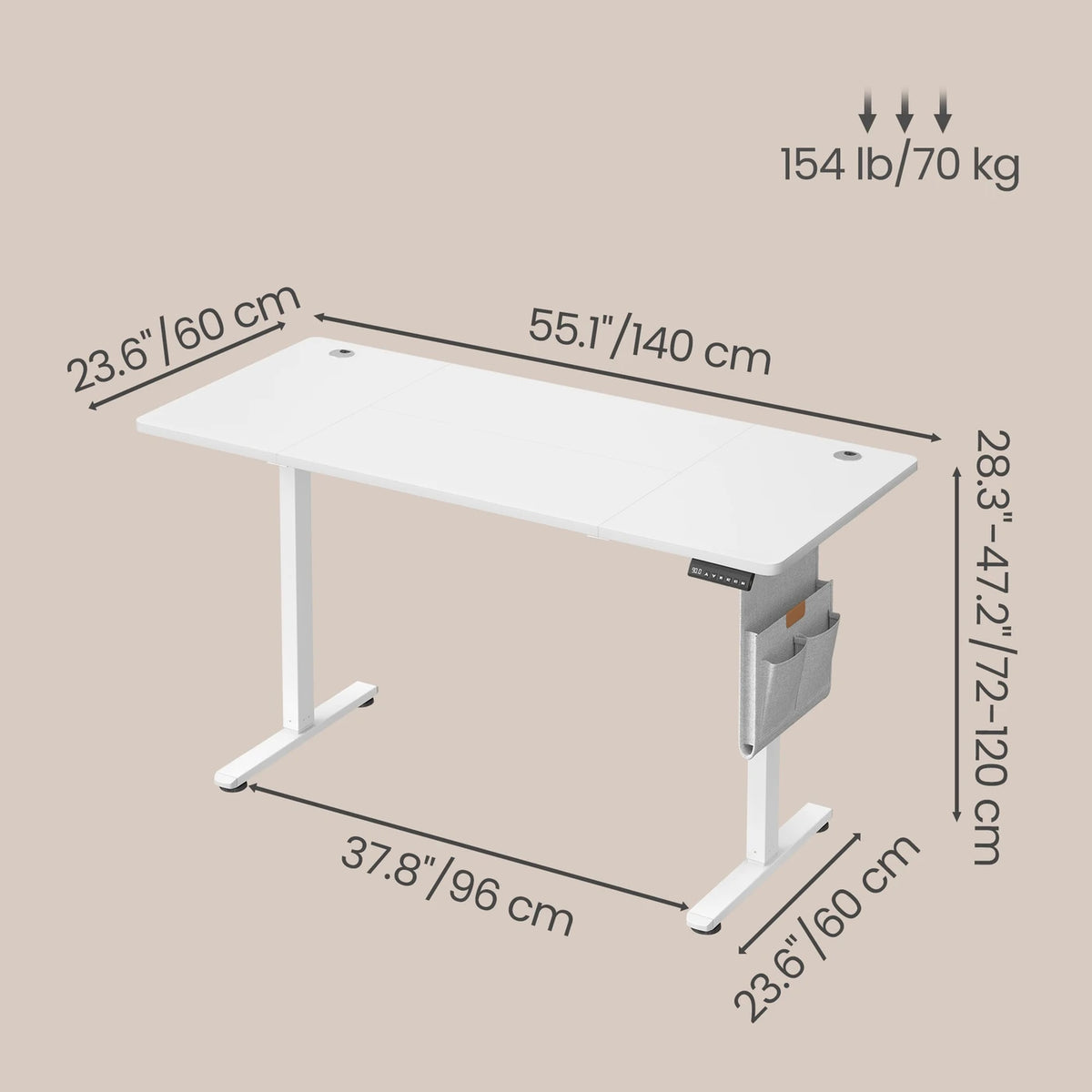 JOYFURNOS Elektrischer Sitz-Steh-Schreibtisch, weiß, 140,1 x 60,1 cm, höhenverstellbar