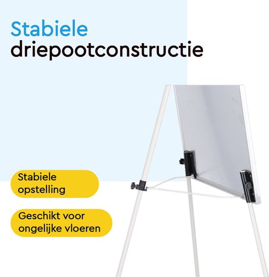 BRASQ Flipchart - 70x100cm - Verstellbares Whiteboard - Inklusive 25 Blatt Papier, 4 Marker, 8 Magnete, Radiergummi - Magnettafel mit Haken - Magnettafel - Aluminium