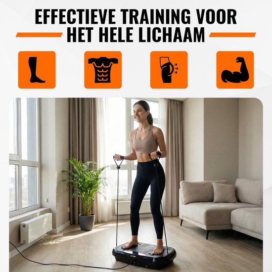 Fitby Vibrationsplatte – Fitness-Vibrationsplatte – Powerplate – inkl. Widerstandsbänder und Griffe – mit Fernbedienung – 3 Trainingsmodi – 120 Geschwindigkeitsstufen – Schwarz