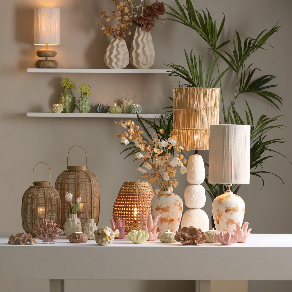 Licht & Wohnen Tischleuchte Danialo - Natur - Ø22cm - Modern