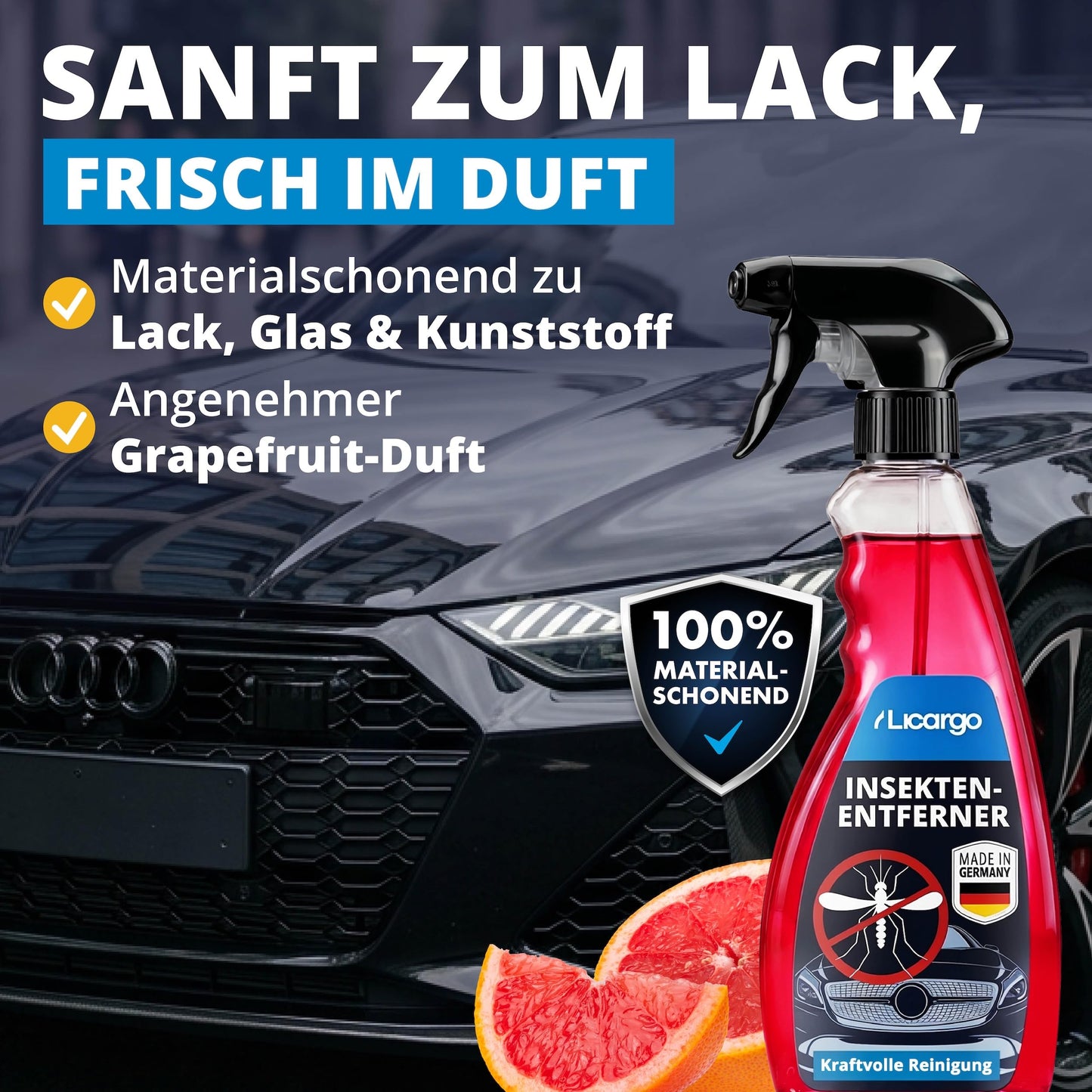 Licargo Insektenentferner – Autoreinigung und -pflege – 750 ml – für Glas und Lack – für Auto und Wohnwagen