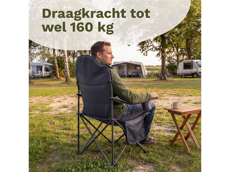 TRVLMORE Campingstuhl XXL - klappbar - 160KG Tragkraft - Inkl. Tragetasche - Klappstuhl - Angelstuhl - Campingstuhl - Klappstuhl - Grau