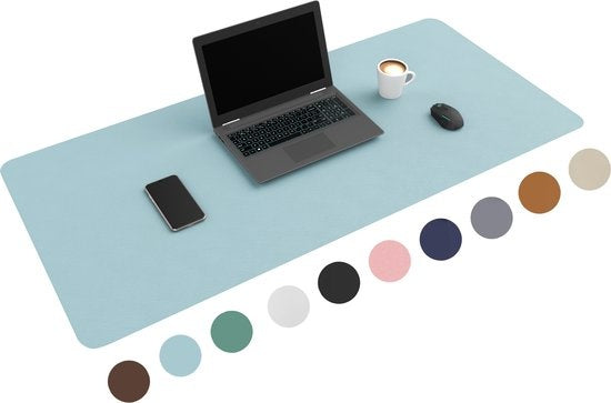 WURK Professionelle Schreibtischunterlage aus Kunstleder - Schreibtisch-Organizer - Inklusive Kabelclip - Babyblau - 120x60