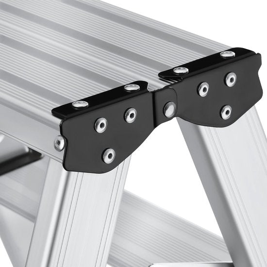 tectake® Doppelseitige Aluminium-Küchenleiter – 3 Sprossen – 58 cm – Stabile Leiter – Zusammenklappbare Trittleiter – Rutschfeste Haushaltsleiter