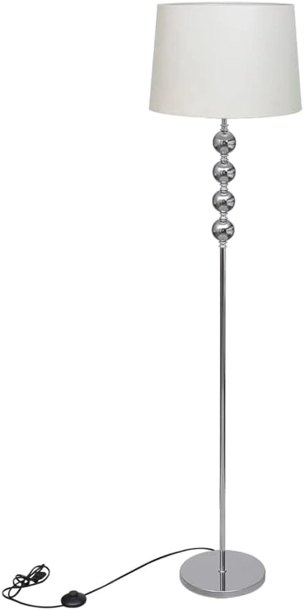 VidaXL Stehlampe mit 4 Glühbirnen – weißer, runder Lampenschirm, Ø 38 cm – Chrom mit Fußschalter – E27
